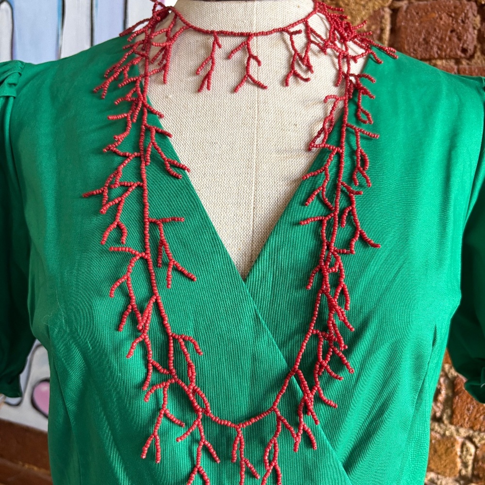 Coral seed bead necklace, Fred Flare early 2000’s, super long wrap necklace